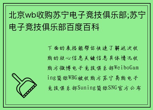 北京wb收购苏宁电子竞技俱乐部;苏宁电子竞技俱乐部百度百科